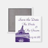 Aimant Sauvez la date Tour Eiffel en violet (Recto/Verso)