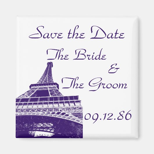 Aimant Sauvez la date Tour Eiffel en violet (Devant)