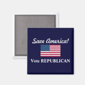 Aimant Sauvez l'Amérique!/Votez RÉPUBLICAIN+Drapeau améri (Recto/Verso)