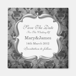 Aimant Sauvez le gris floral vintage de motif de mariage