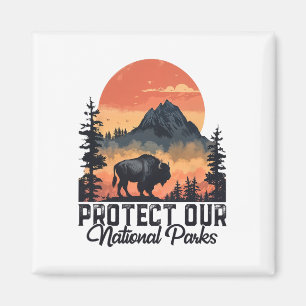 Aimant Sauvez nos parcs nationaux Résister Service Bison 
