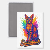Aimant Savannah Cat Pop Art - Conception dynamique de sci (Recto/Verso)