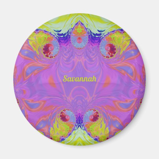 Aimant SAVANNAH ~ Rose Orange Jaune Bleu Fractale ~ (Devant)