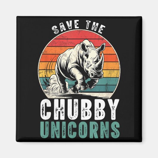 Aimant Save The Chubby Unicorns Funny Retro Rhino Animal (Devant)