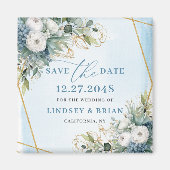 Aimant "Save The Date" à motif floral bleu poussié (Devant)