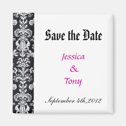 Aimant save the date,black damask (Devant)