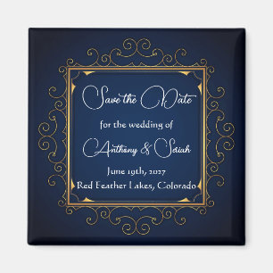 Aimant "save the date" bleu et or