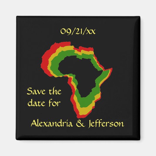 Aimant "Save the Date" - Couleurs panafricaines (Devant)