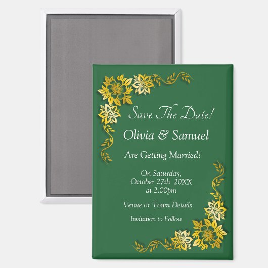 Aimant Save The Date - Emerald & Gold 3.5" x 2.5" Fridge (Recto/Verso)