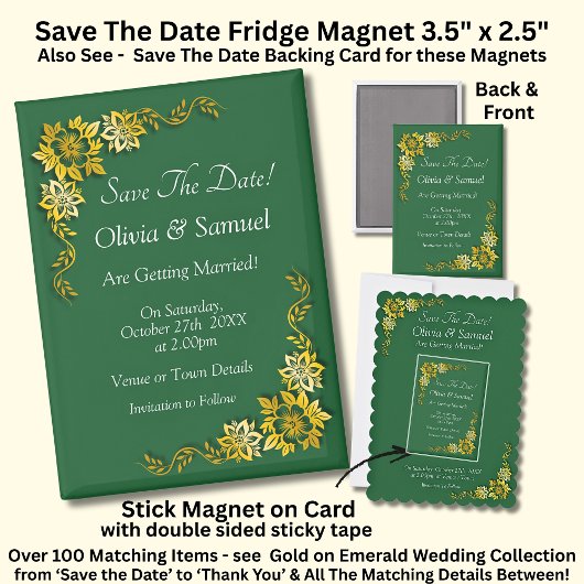 Aimant Save The Date - Emerald & Gold 3.5" x 2.5" Fridge