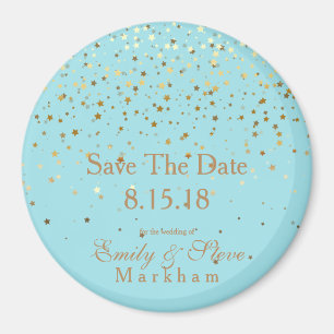 Aimant Save The Date Petite Golden Stars Magnet-Aqua