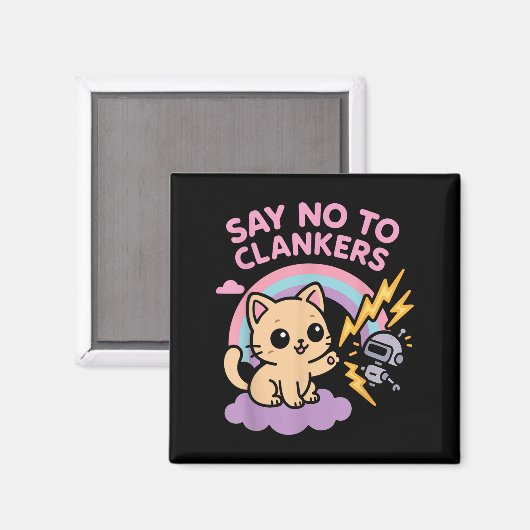 Aimant Say No To Clankers Anti Ai Robots Cute Kitten Rain (Recto/Verso)