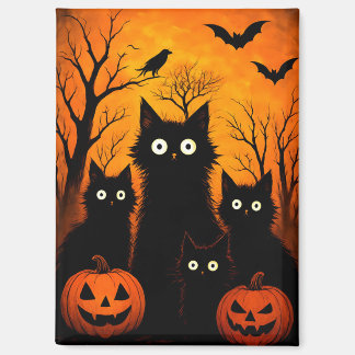 Aimant Scary Halloween Cats and Bats Design | Dark Horror