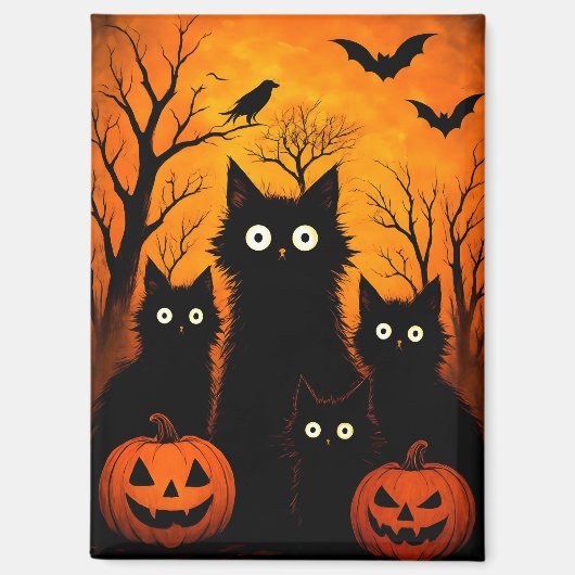 Aimant Scary Halloween Cats and Bats Design | Dark Horror (Recto)