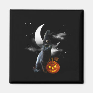 Aimant Scary Halloween Chat Noir Sorcière Casquette Et Ci