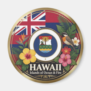 Aimant Sceau du drapeau d'Hawaii et symboles de l'île ✦