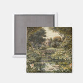 Aimant Scène botanique de cygnes dans un jardin anglais (Recto/Verso)