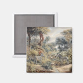 Aimant Scène botanique de zèbres et lions dans une oasis (Recto/Verso)