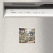 Aimant Scène botanique de zèbres et lions dans une oasis (In Situ (Lave-vaisselle))