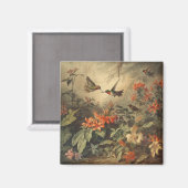 Aimant Scène botanique vintage d'hummingbirdet de fleurs (Recto/Verso)
