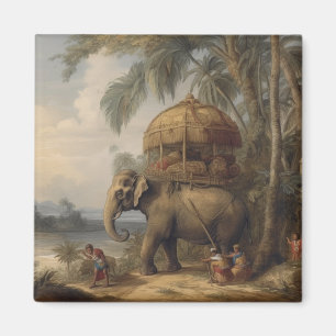 Aimant Scène botanique vintage éléphant avec howdah aussi