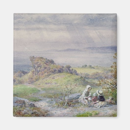 Aimant Scène côtière avec des enfants en avant-plan (Devant)