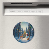Aimant Scene d'arbre de Noël Cute Deer Fawn Snowman (In Situ (Lave-vaisselle))