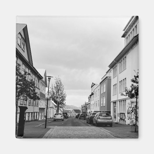 Aimant Scène de la rue Reykjavik Islande Noir et blanc (Devant)