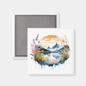 Aimant Scène de montagne à l'aquarelle (Recto/Verso)