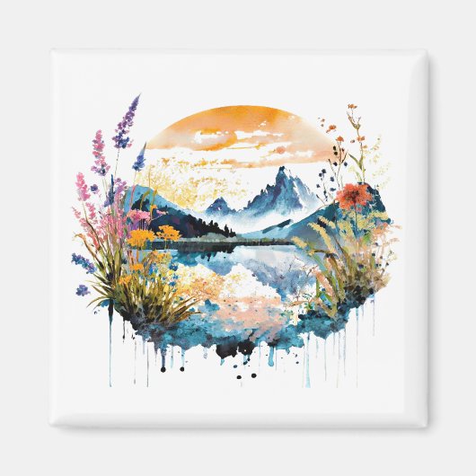 Aimant Scène de montagne à l'aquarelle (Devant)