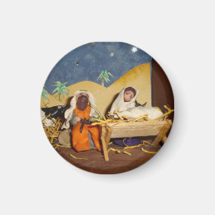 Aimant scène de nativité Jesus Mary Joseph stable saisonn