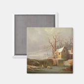 Aimant Scène de neige avec moulin et chalets (Recto/Verso)