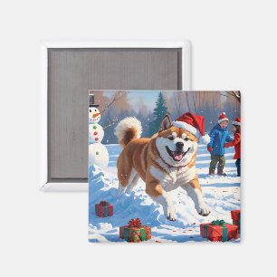 Aimant Scène de neige festive d'Akita Noël