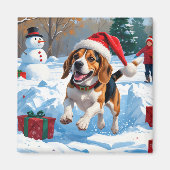 Aimant Scène de neige festive de Noël avec Beagle (Devant)