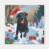 Aimant Scène de neige festive de Noël avec Labrador noir  (Devant)