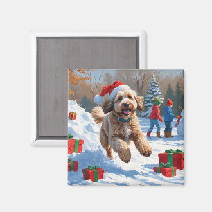 Aimant Scène de neige festive de Noël Bernedoodle