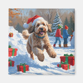 Aimant Scène de neige festive de Noël Bernedoodle (Devant)