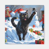 Aimant Scène de neige festive de Noël Black Cat (Devant)