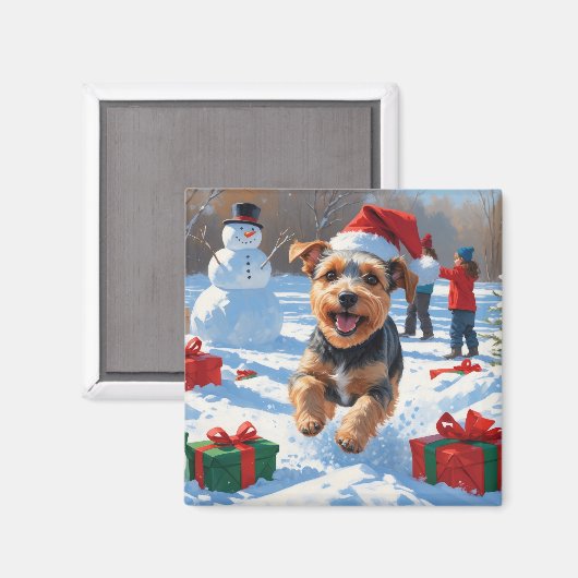 Aimant Scène de neige festive de Noël Terrier Biewer (Recto/Verso)