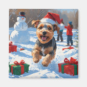 Aimant Scène de neige festive de Noël Terrier Biewer (Devant)