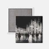 Aimant Scène de nuit du Duomo noir et blanc, Milan (Recto/Verso)