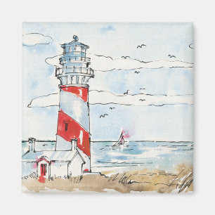 Aimant Scène de phare rouge et blanc
