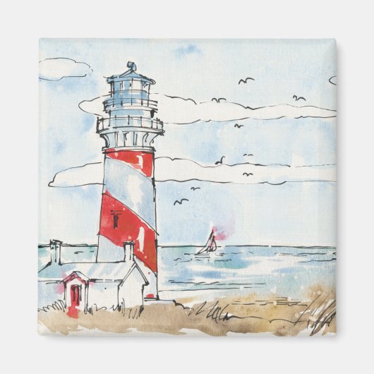 Aimant Scène de phare rouge et blanc (Devant)