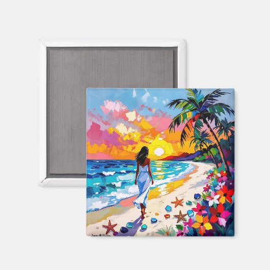 Aimant Scène de plage abstraite au coucher du soleil vibr (Recto/Verso)