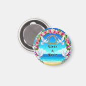 Aimant Scène de plage romantique avec arche florale (Recto/Verso)