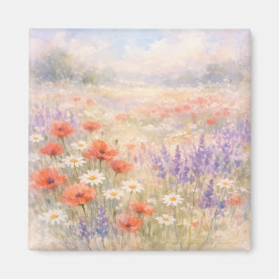 Aimant Scène de prairie de fleurs sauvages à l'aquarelle