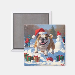 Aimant Scène enneigée festive de Noël Bulldog