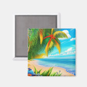 Aimant Scène Tropical Beach Palm Tree (Recto/Verso)