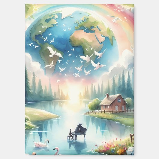 Aimant Scène Whimsical Rainbow Earth Imaginaire (Recto)