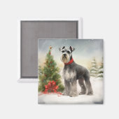 Aimant Schnauzer Chien à Noël de neige (Recto/Verso)